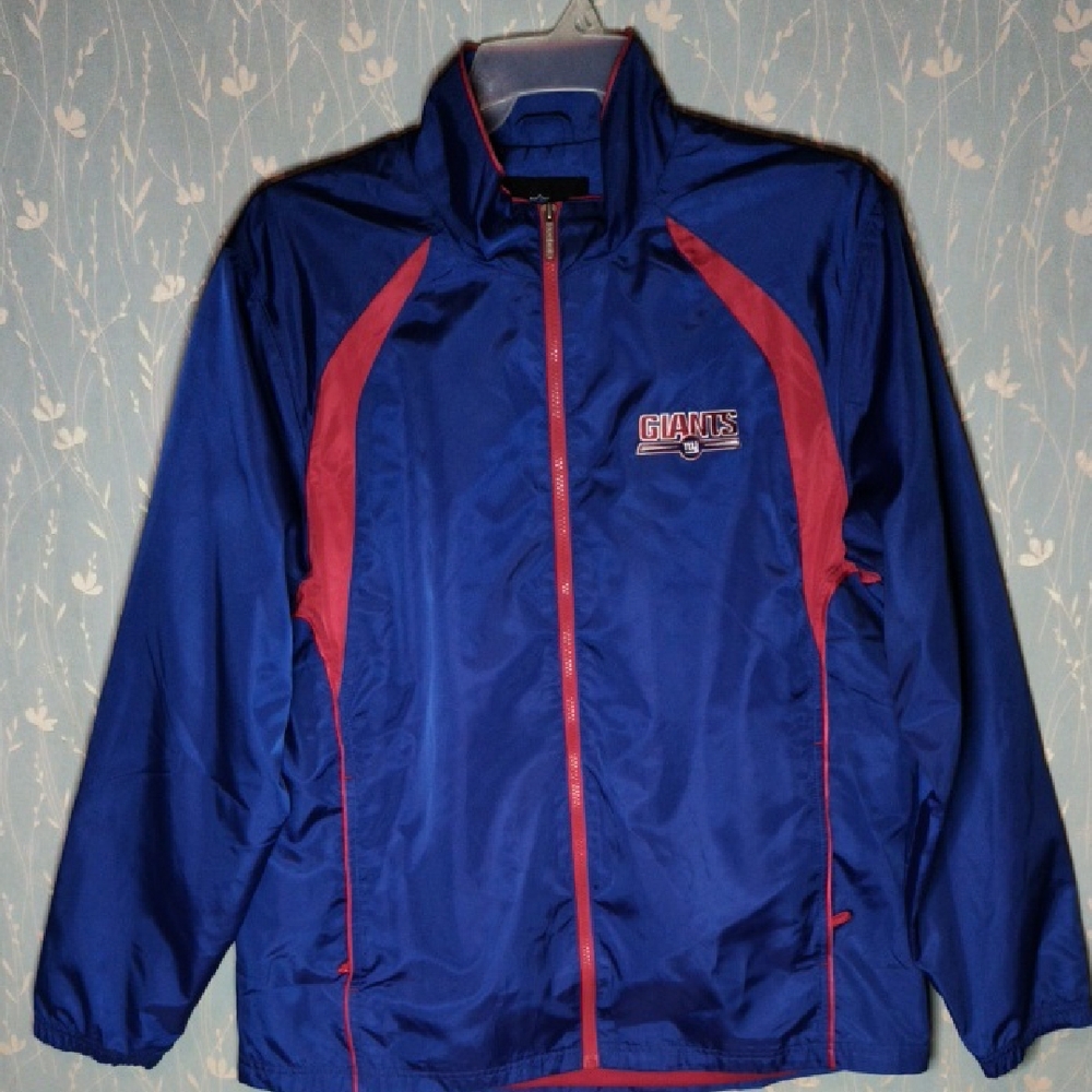 NFL TEAM APPAREL NY GIANTS MEN'S LARGE BLUE & RED LINED WINDBREAKER